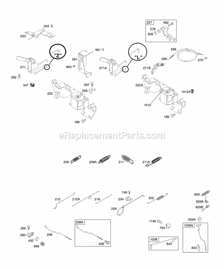 Controls Governor Spring Diagram and Parts List for 350442-0001-01  Briggs and Stratton Engine